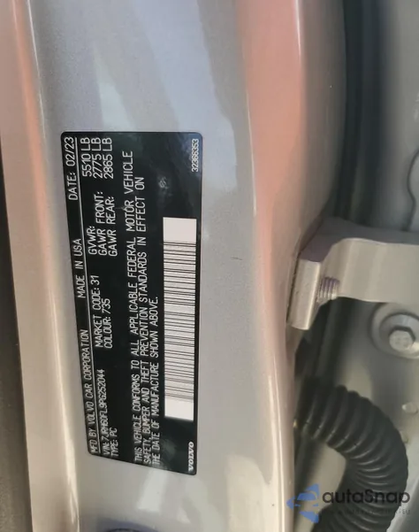 2023 Volvo S60 Plus z USA, uszkodzony, nr VIN 7JRH60FL9PG252044